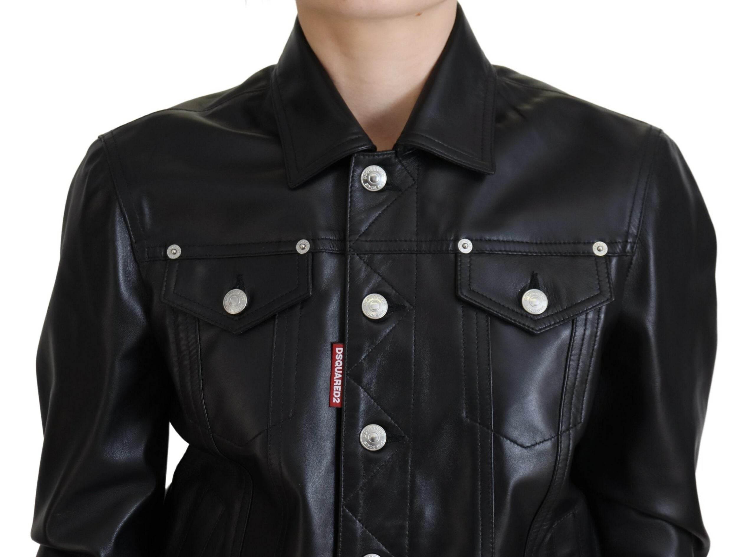 Dsquared² Black Leather Collared Long Sleeves Jacket - Hilstor