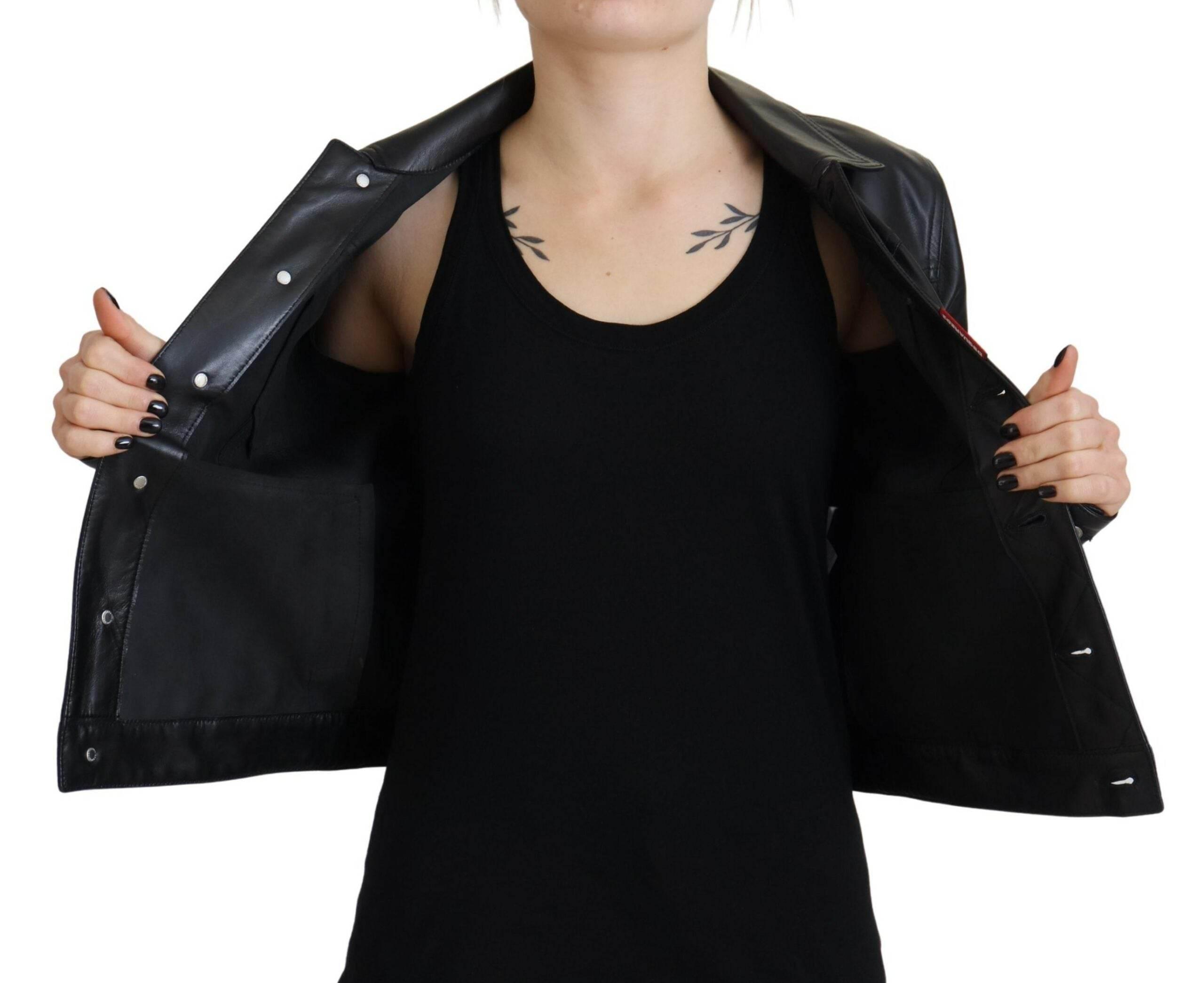 Dsquared² Black Leather Collared Long Sleeves Jacket - Hilstor