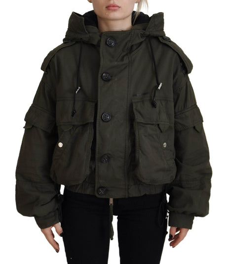 Dsquared² Green Cotton Hooded Cargo Button Jacket - Hilstor