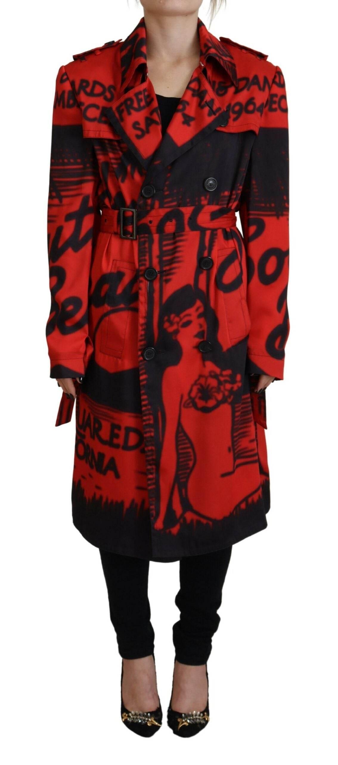 Dsquared² Red Printed Button Collared Desigual Coat Jacket - Hilstor