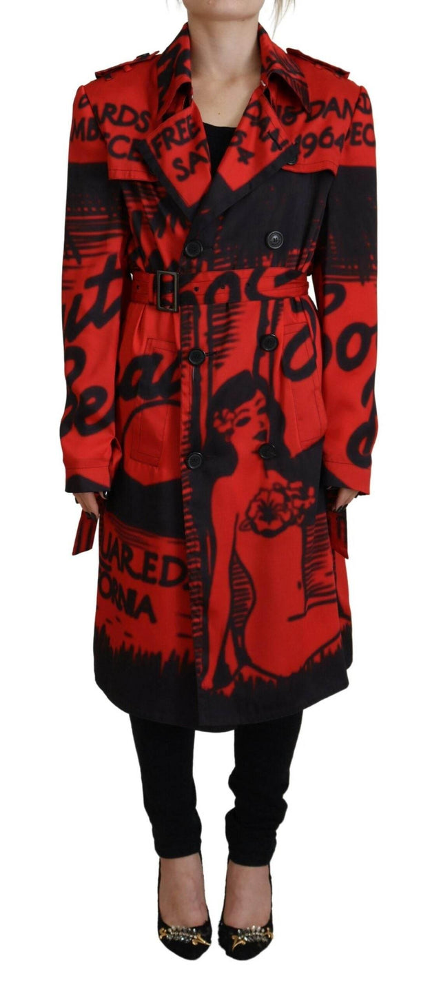 Dsquared² Red Printed Button Collared Desigual Coat Jacket - Hilstor