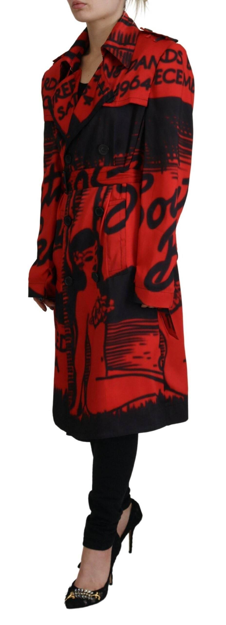 Dsquared² Red Printed Button Collared Desigual Coat Jacket - Hilstor