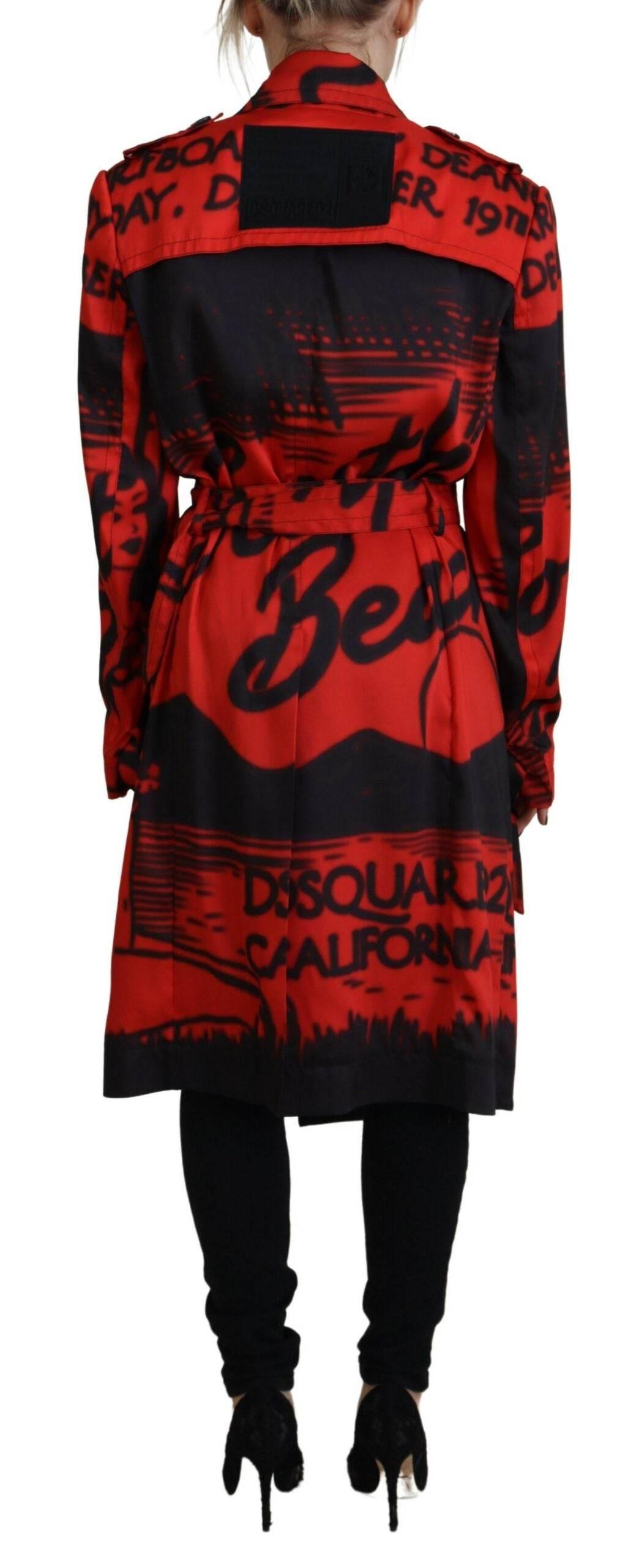 Dsquared² Red Printed Button Collared Desigual Coat Jacket - Hilstor
