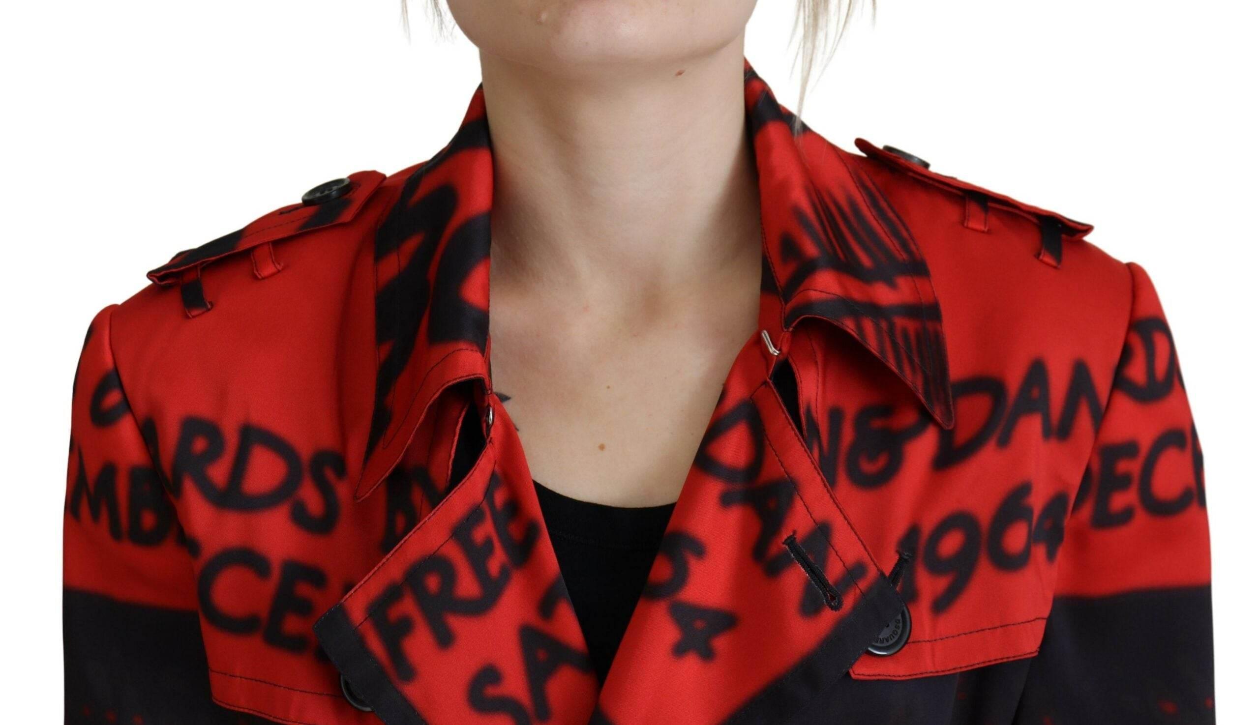 Dsquared² Red Printed Button Collared Desigual Coat Jacket - Hilstor