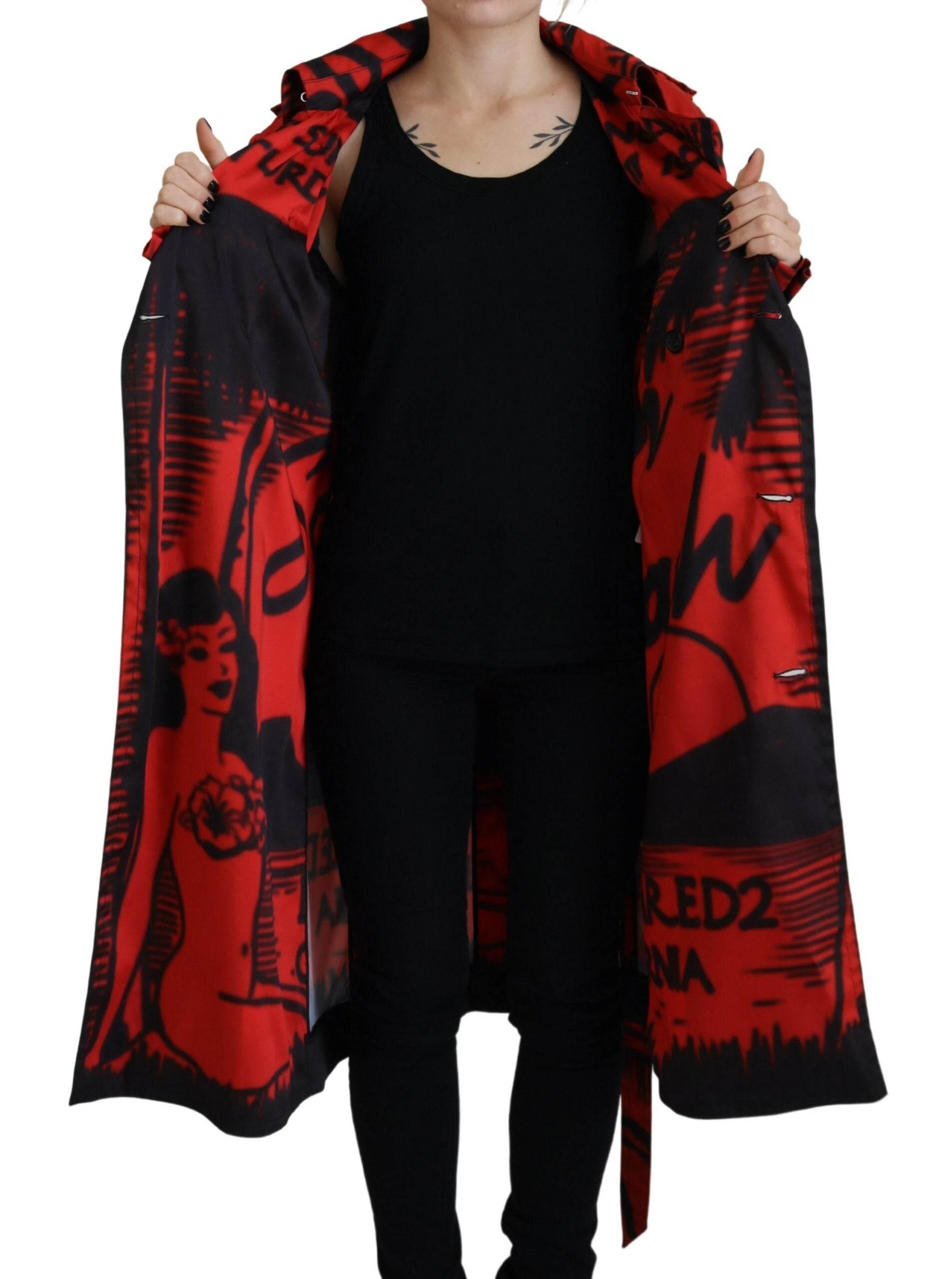 Dsquared² Red Printed Button Collared Desigual Coat Jacket - Hilstor