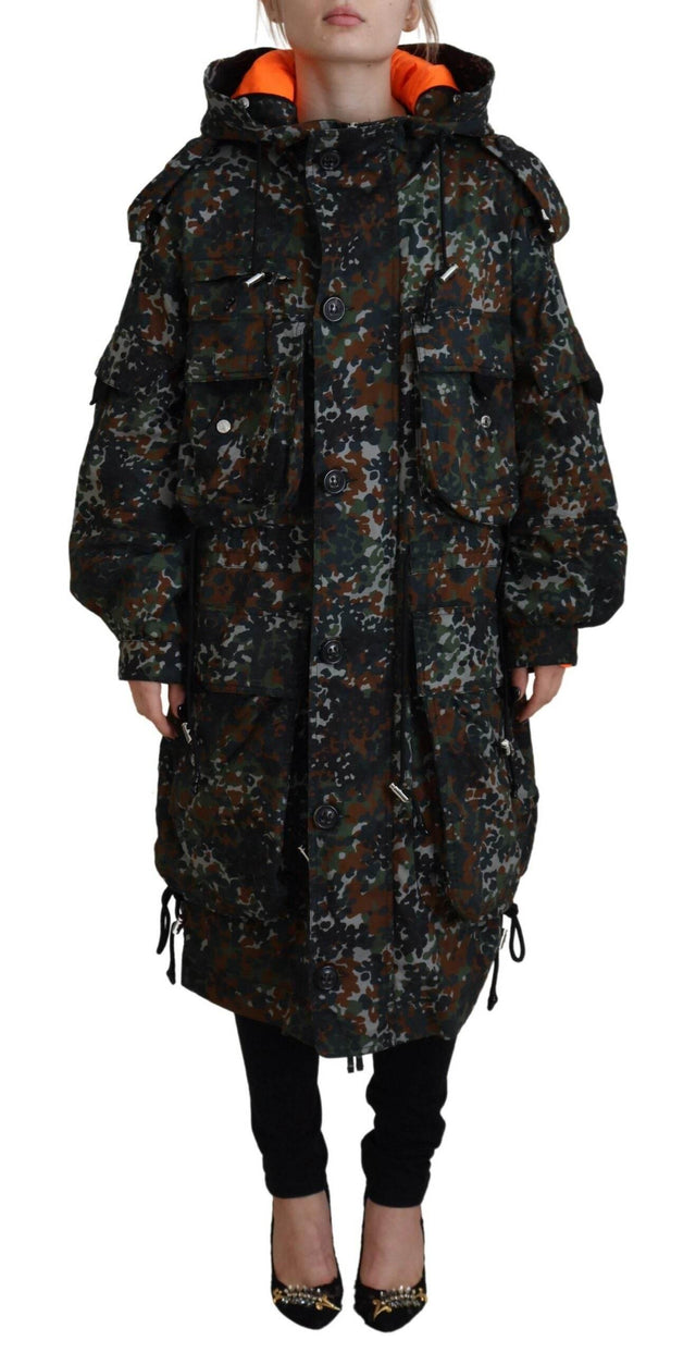 Dsquared² Green Hooded Goth Camouflage Print Parka Coat Jacket - Hilstor