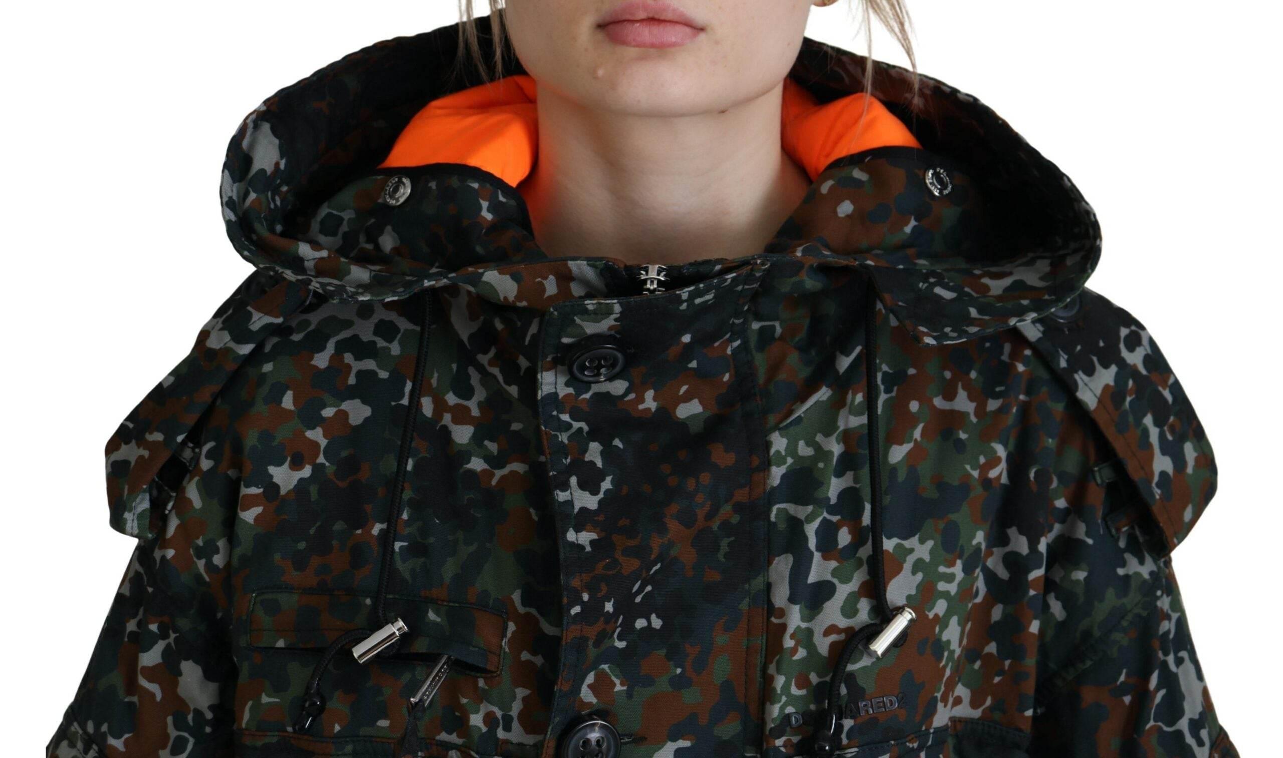 Dsquared² Green Hooded Goth Camouflage Print Parka Coat Jacket - Hilstor