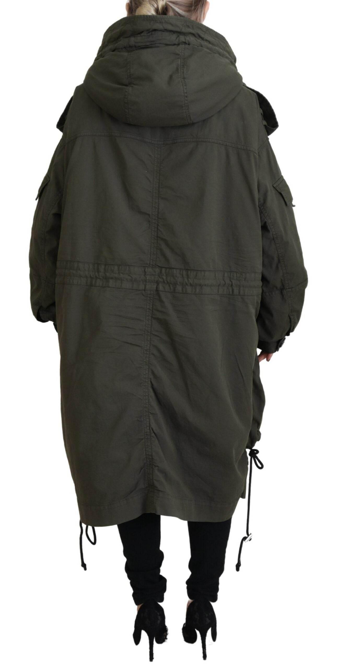 Dsquared² Green Hooded Full Zip Long Parka Coat Jacket - Hilstor