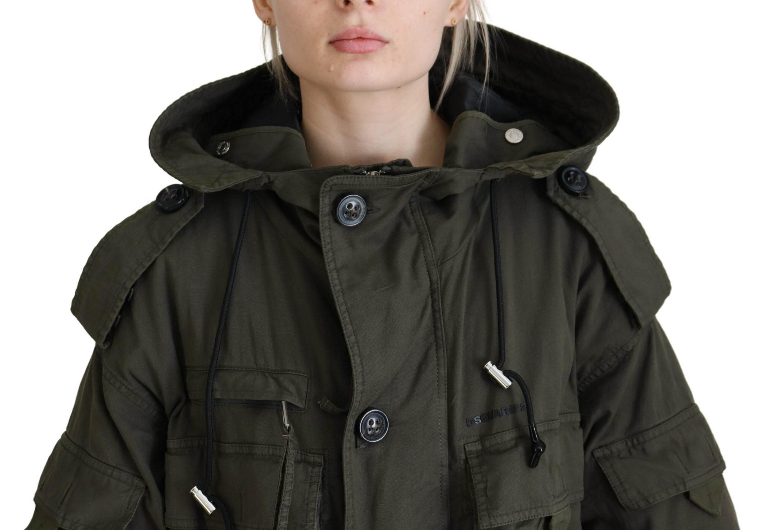 Dsquared² Green Hooded Full Zip Long Parka Coat Jacket - Hilstor