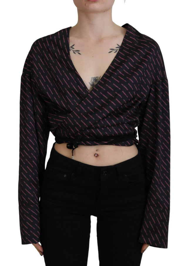 Dsquared² Black Polyester Cropped Logo Printed Blouse Top - Hilstor