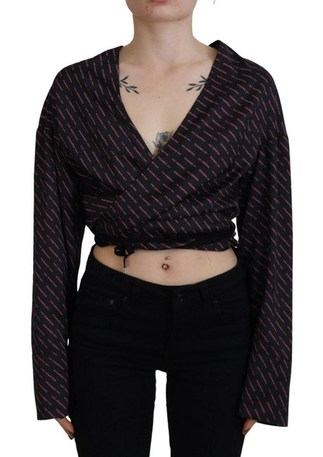 Dsquared² Black Polyester Cropped Logo Printed Blouse Top - Hilstor