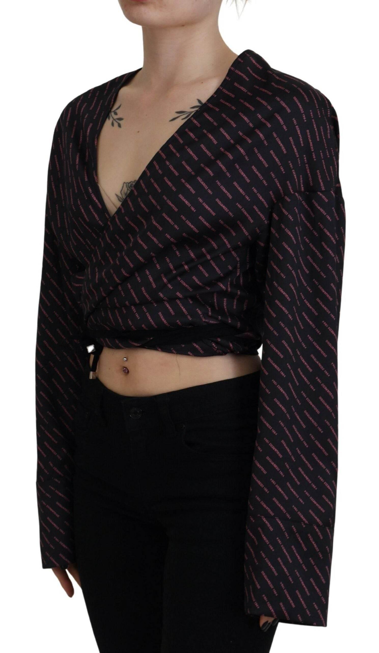 Dsquared² Black Polyester Cropped Logo Printed Blouse Top - Hilstor