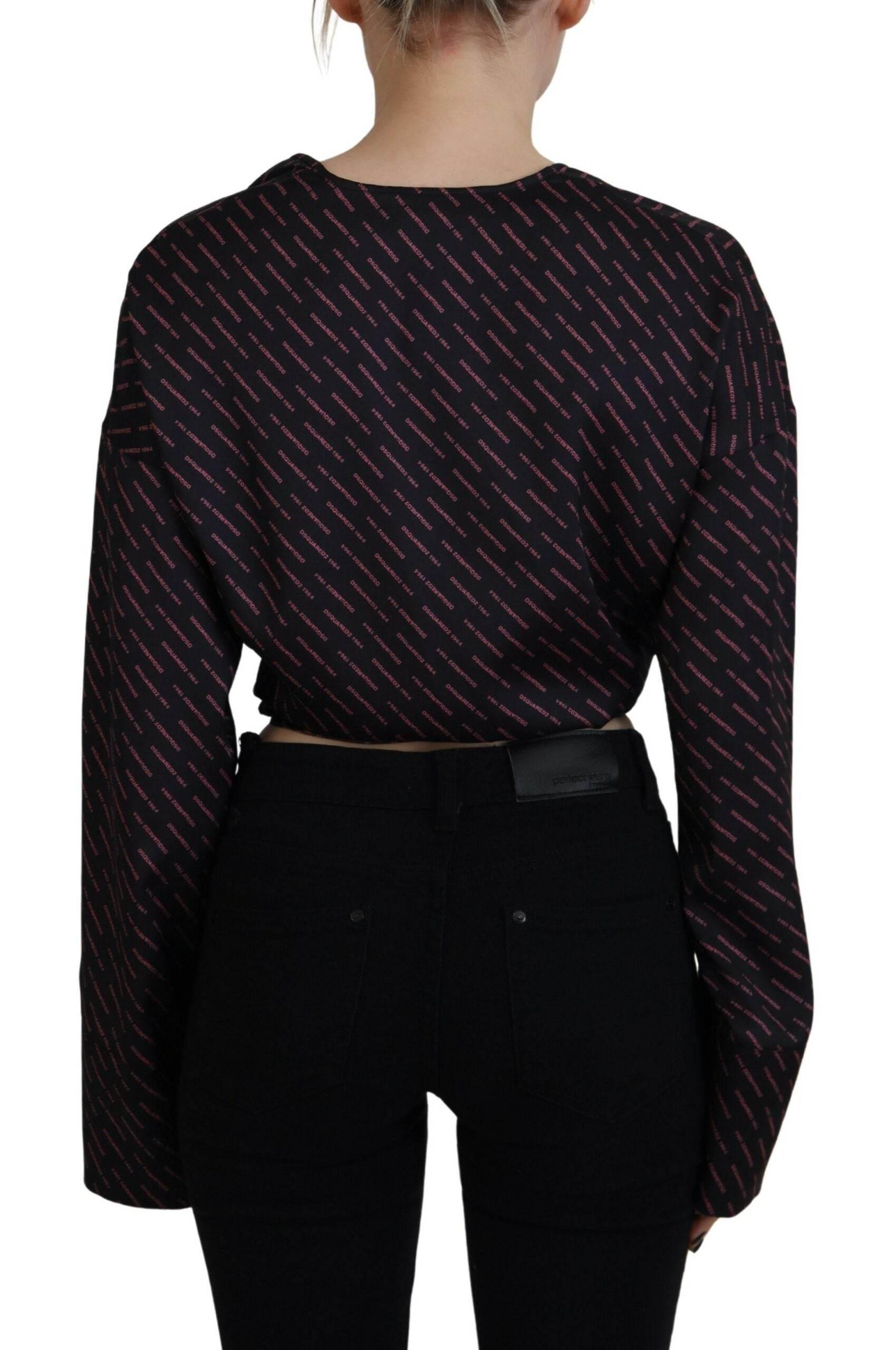 Dsquared² Black Polyester Cropped Logo Printed Blouse Top - Hilstor