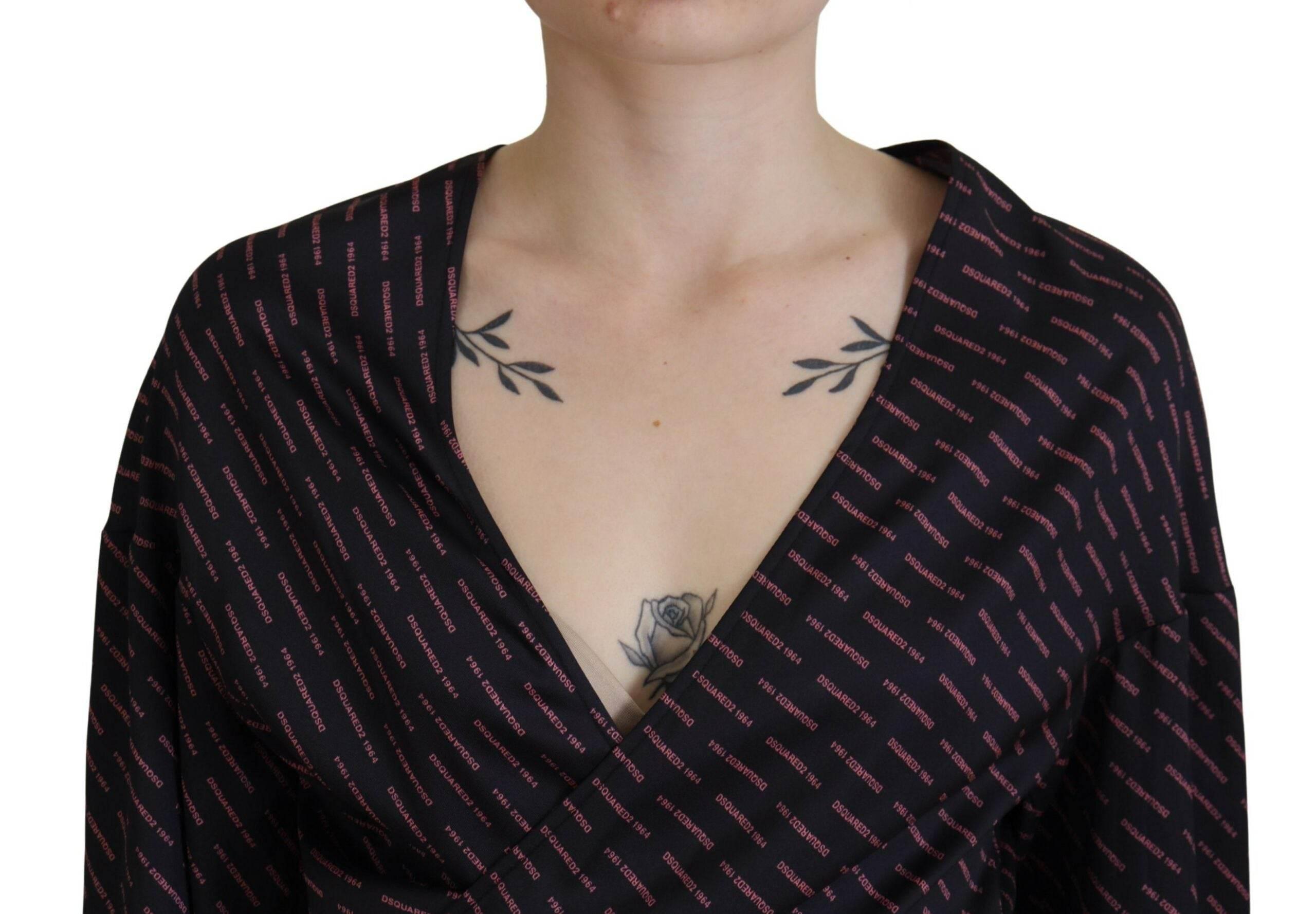 Dsquared² Black Polyester Cropped Logo Printed Blouse Top - Hilstor