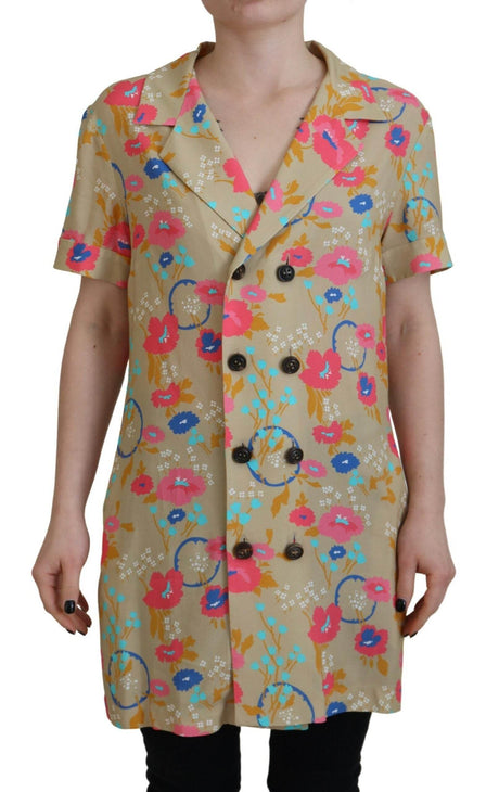 Dsquared² Multicolor Printed Collared Button Front Long Blouse Top - Hilstor