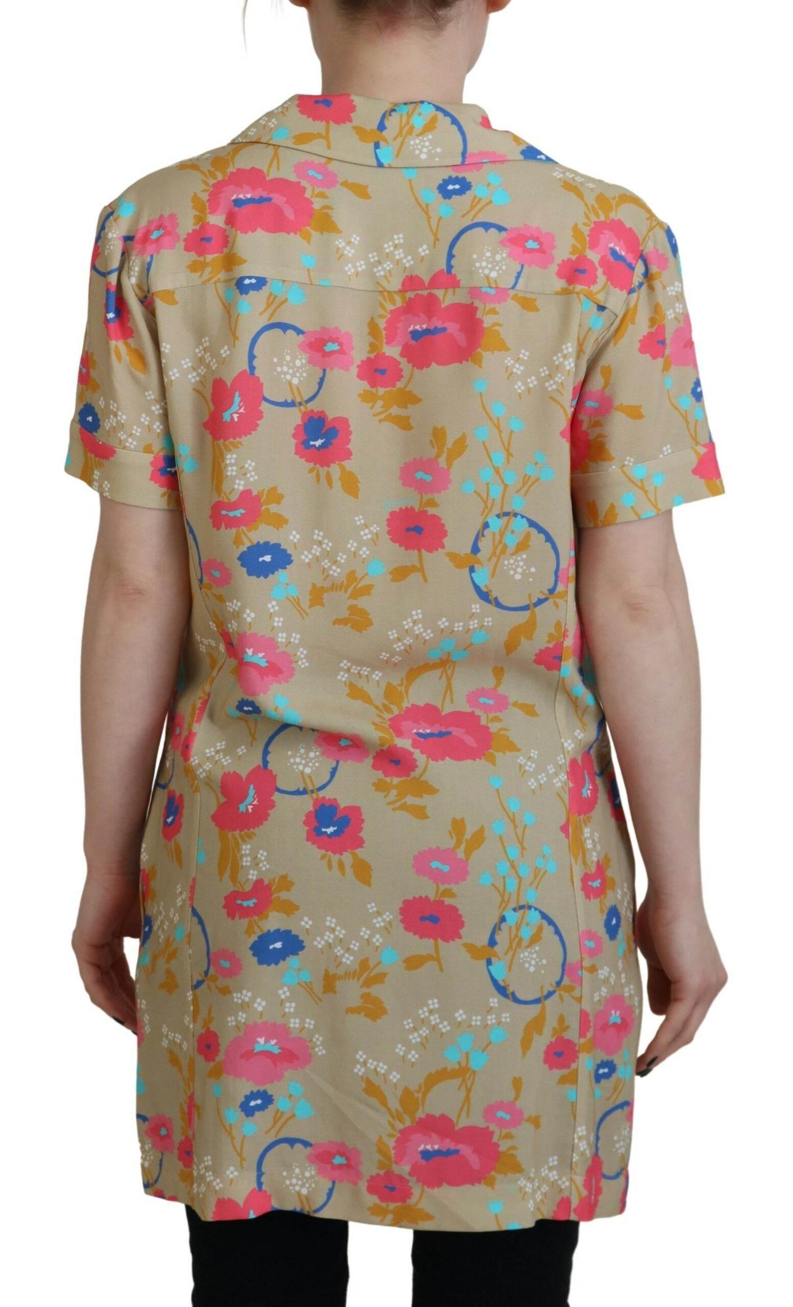 Dsquared² Multicolor Printed Collared Button Front Long Blouse Top - Hilstor