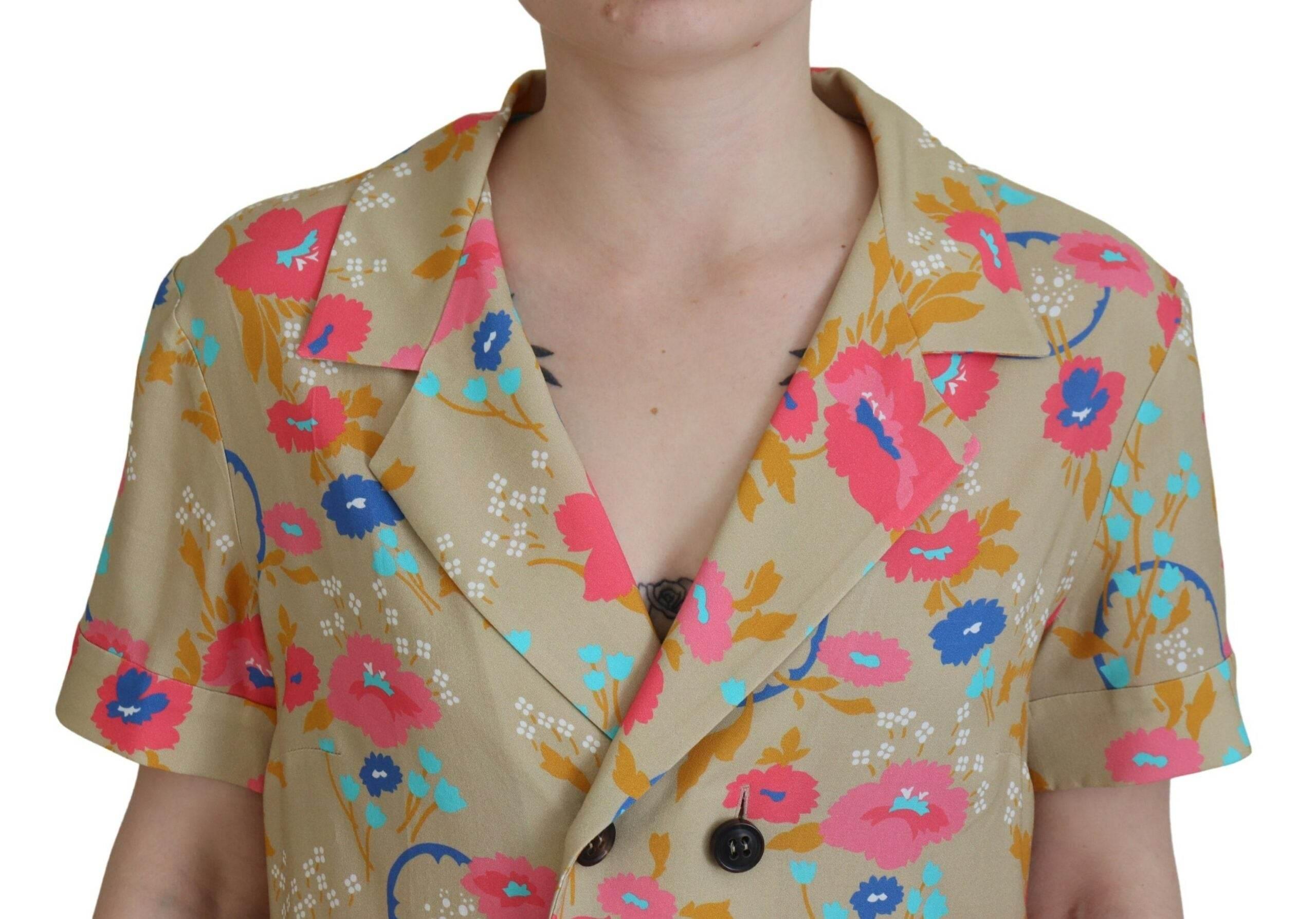 Dsquared² Multicolor Printed Collared Button Front Long Blouse Top - Hilstor