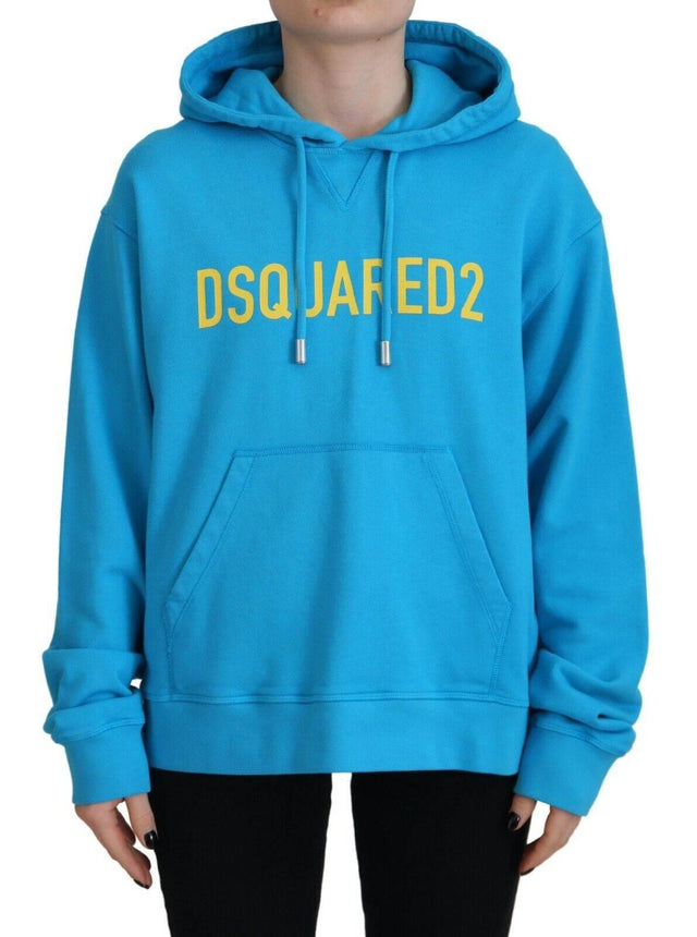 Dsquared² Blue Logo Print Cotton Hoodie Sweatshirt Sweater - Hilstor