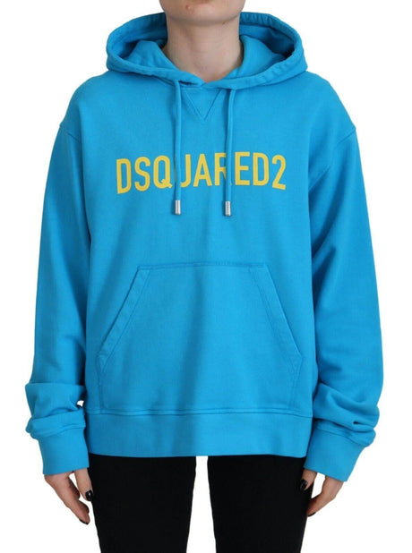 Dsquared² Blue Logo Print Cotton Hoodie Sweatshirt Sweater - Hilstor