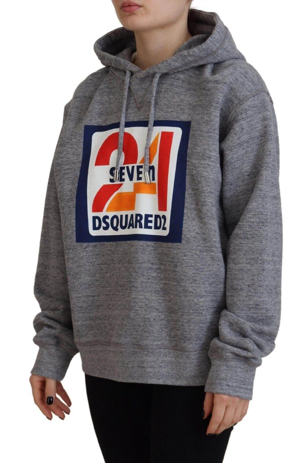 Dsquared² Gray Logo Print Cotton Hoodie Sweatshirt Sweater - Hilstor