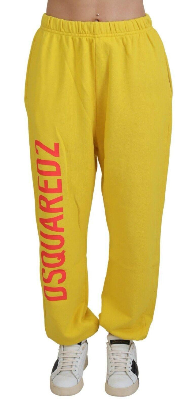Dsquared² Yellow Mid Waist Logo Print Jogger Trouser Pants - Hilstor