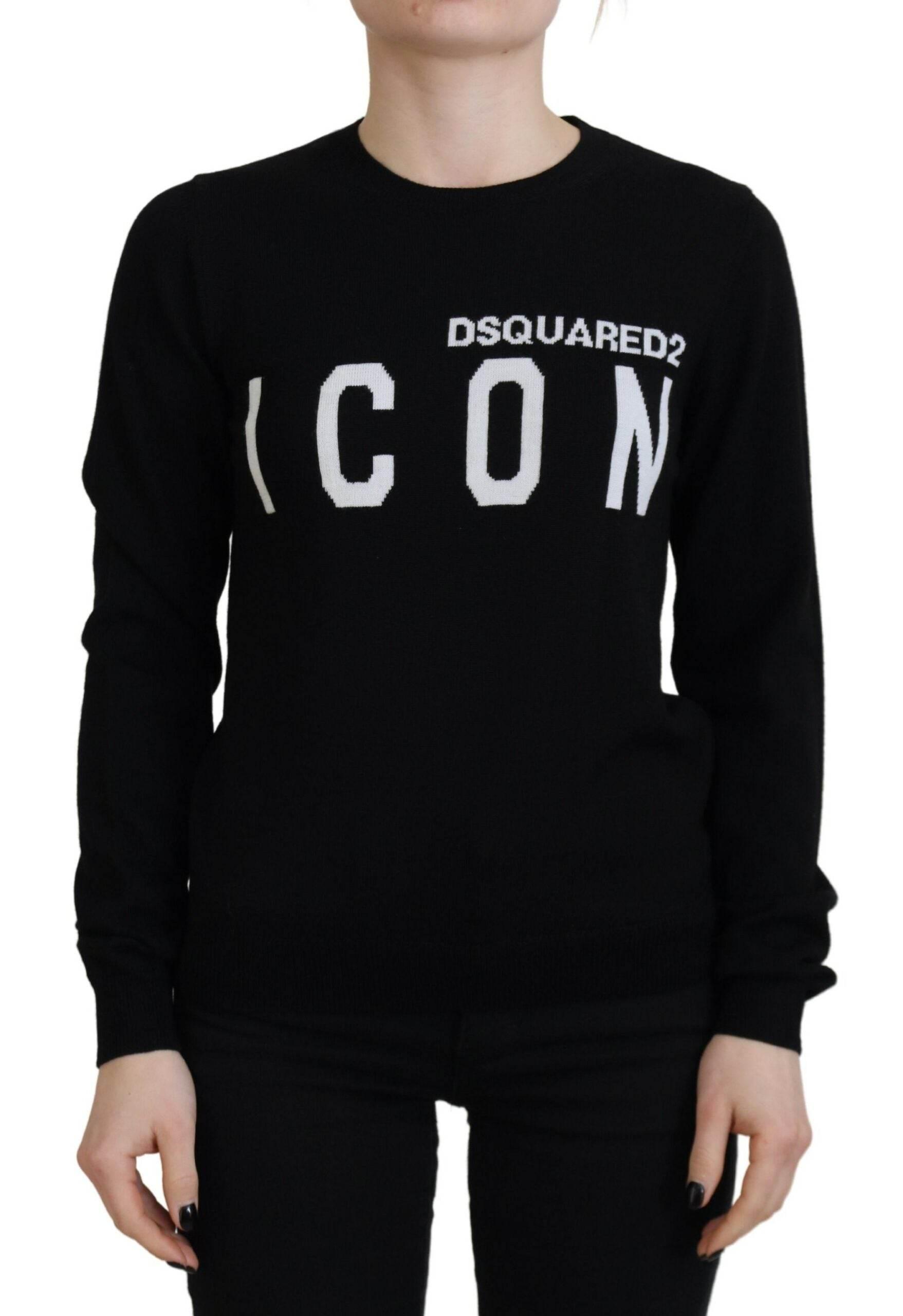 Dsquared² Black Virgin Wool Logo Print Long Sleeves Sweater - Hilstor