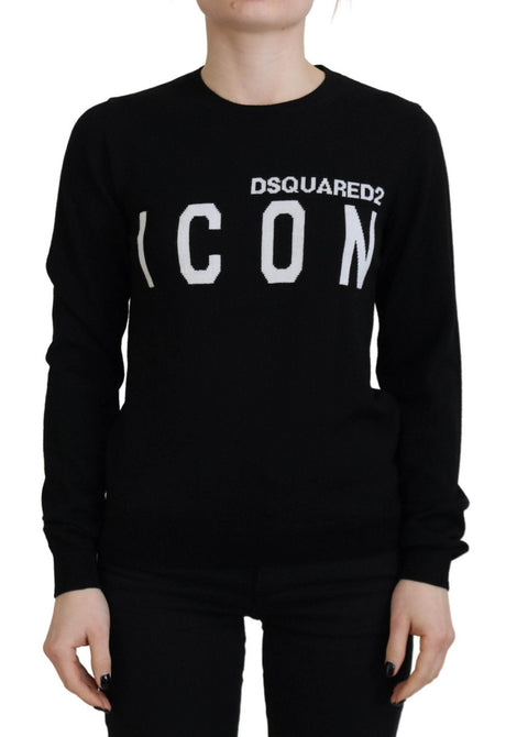 Dsquared² Black Virgin Wool Logo Print Long Sleeves Sweater - Hilstor
