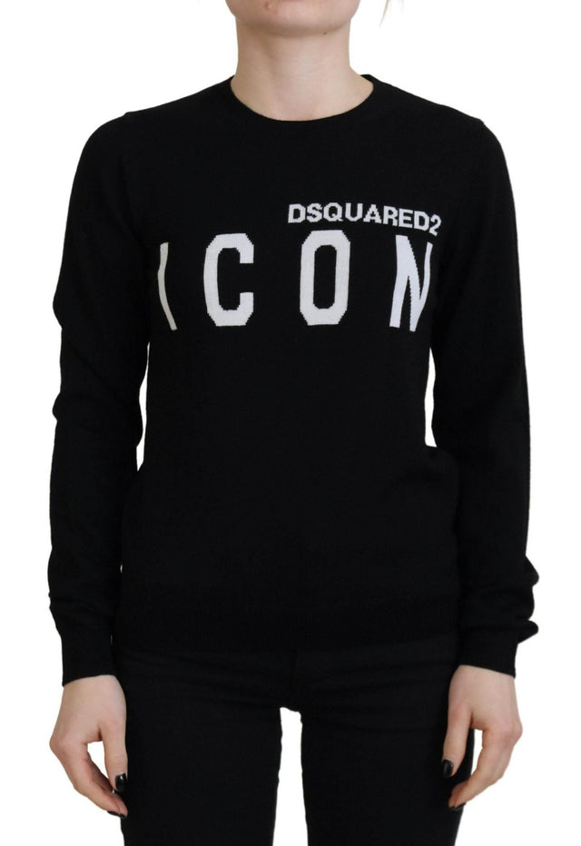 Dsquared² Black Virgin Wool Logo Print Long Sleeves Sweater - Hilstor