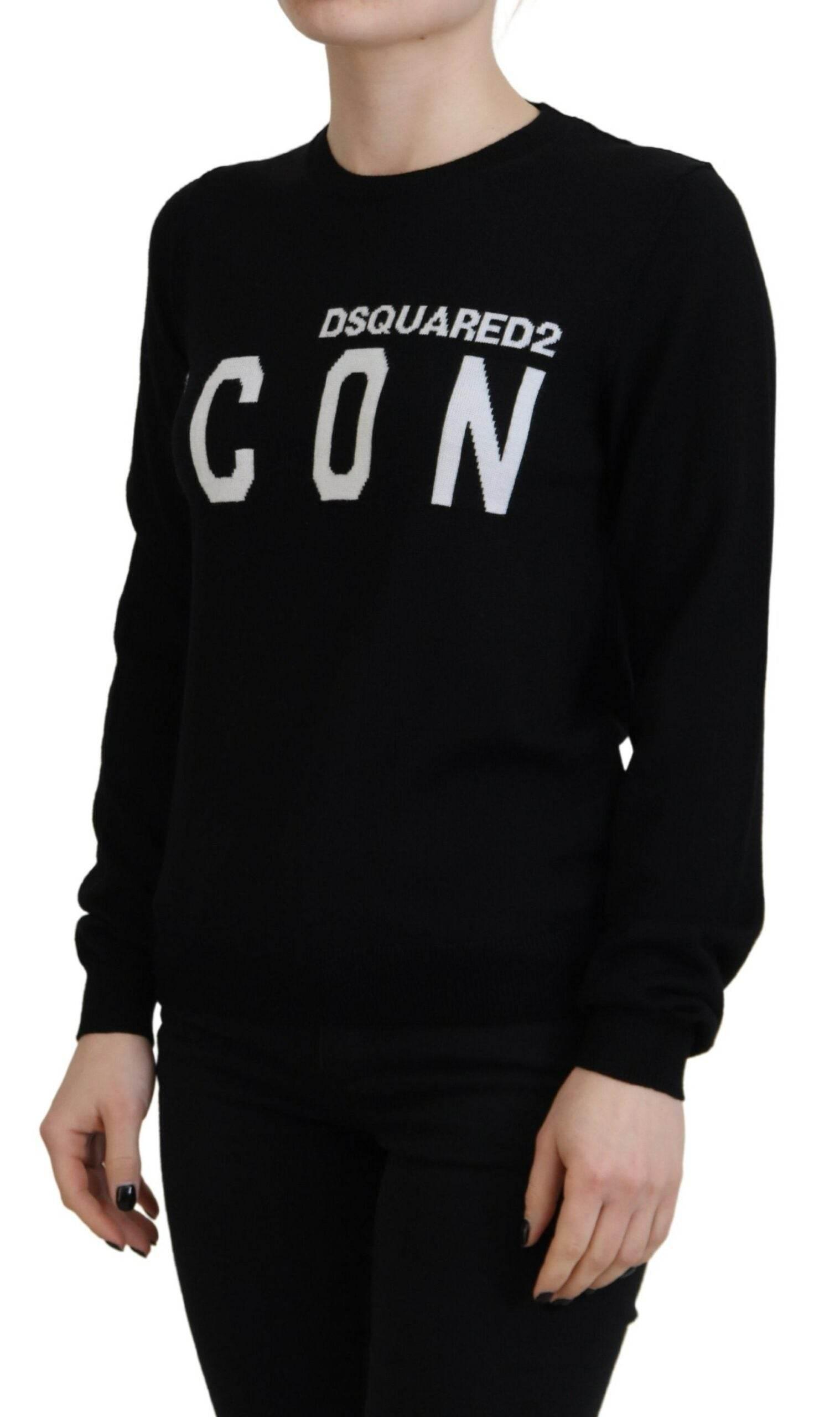 Dsquared² Black Virgin Wool Logo Print Long Sleeves Sweater - Hilstor