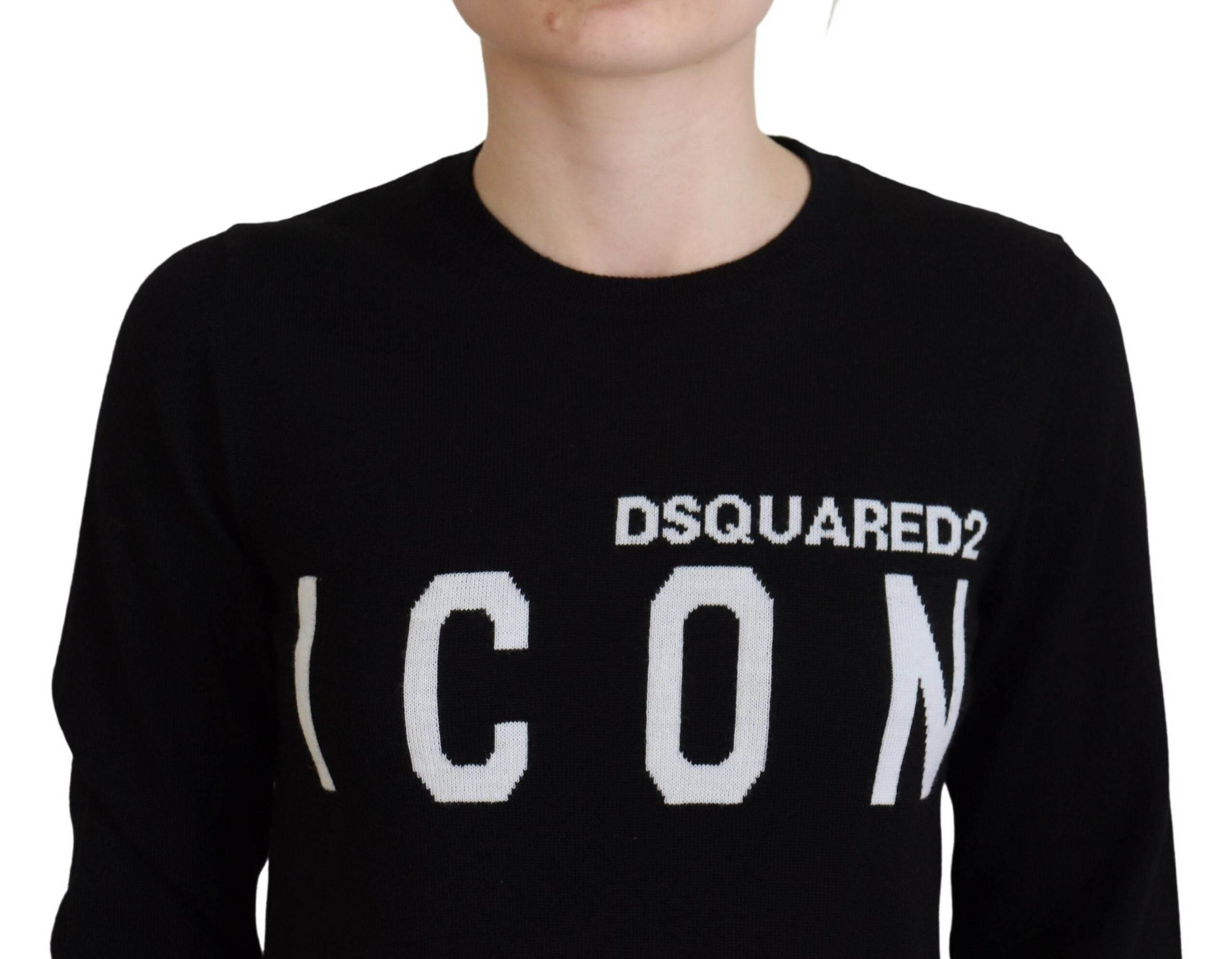 Dsquared² Black Virgin Wool Logo Print Long Sleeves Sweater - Hilstor