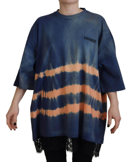 Dsquared² Blue Cotton Tie Dye Short Sleeves Lace T-shirt - Hilstor