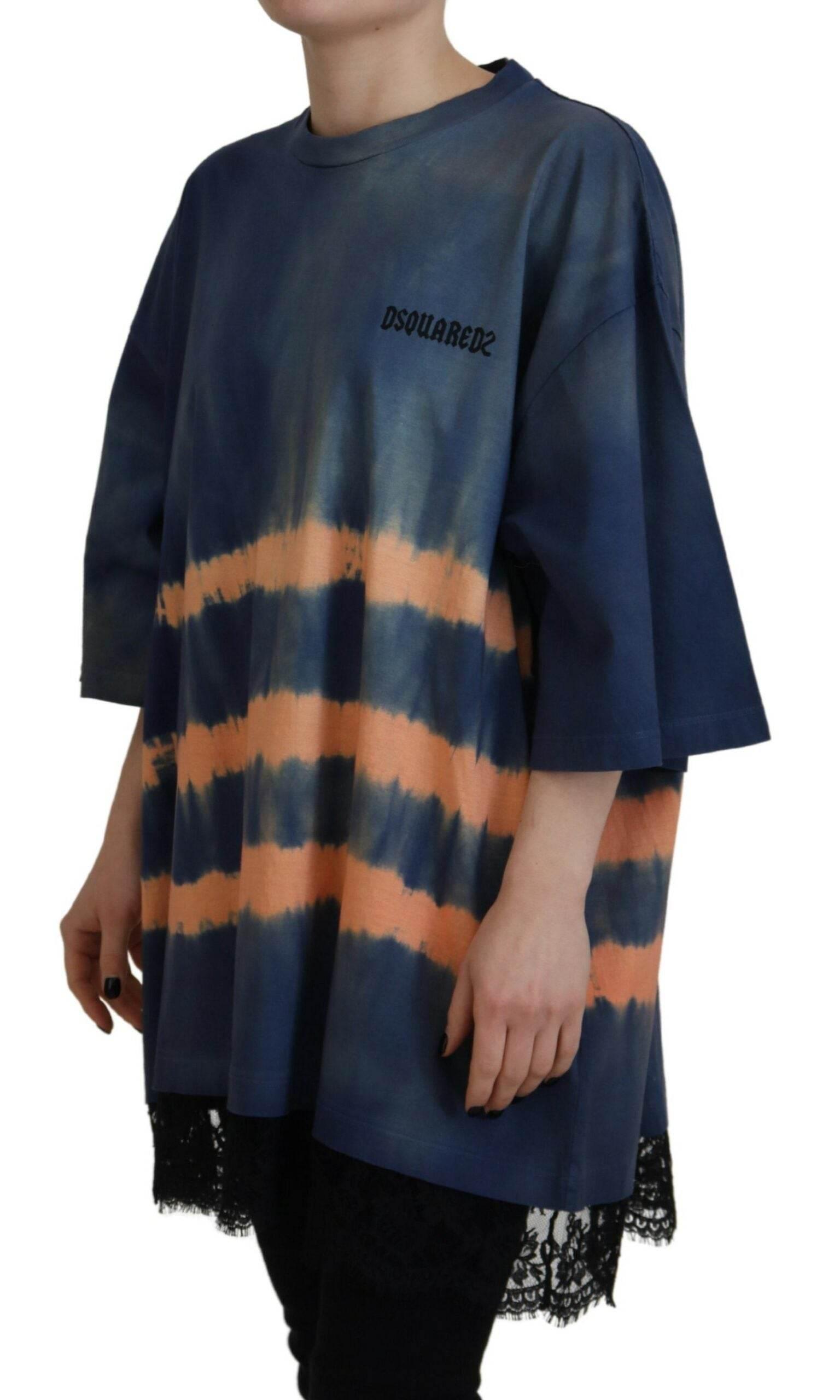 Dsquared² Blue Cotton Tie Dye Short Sleeves Lace T-shirt - Hilstor