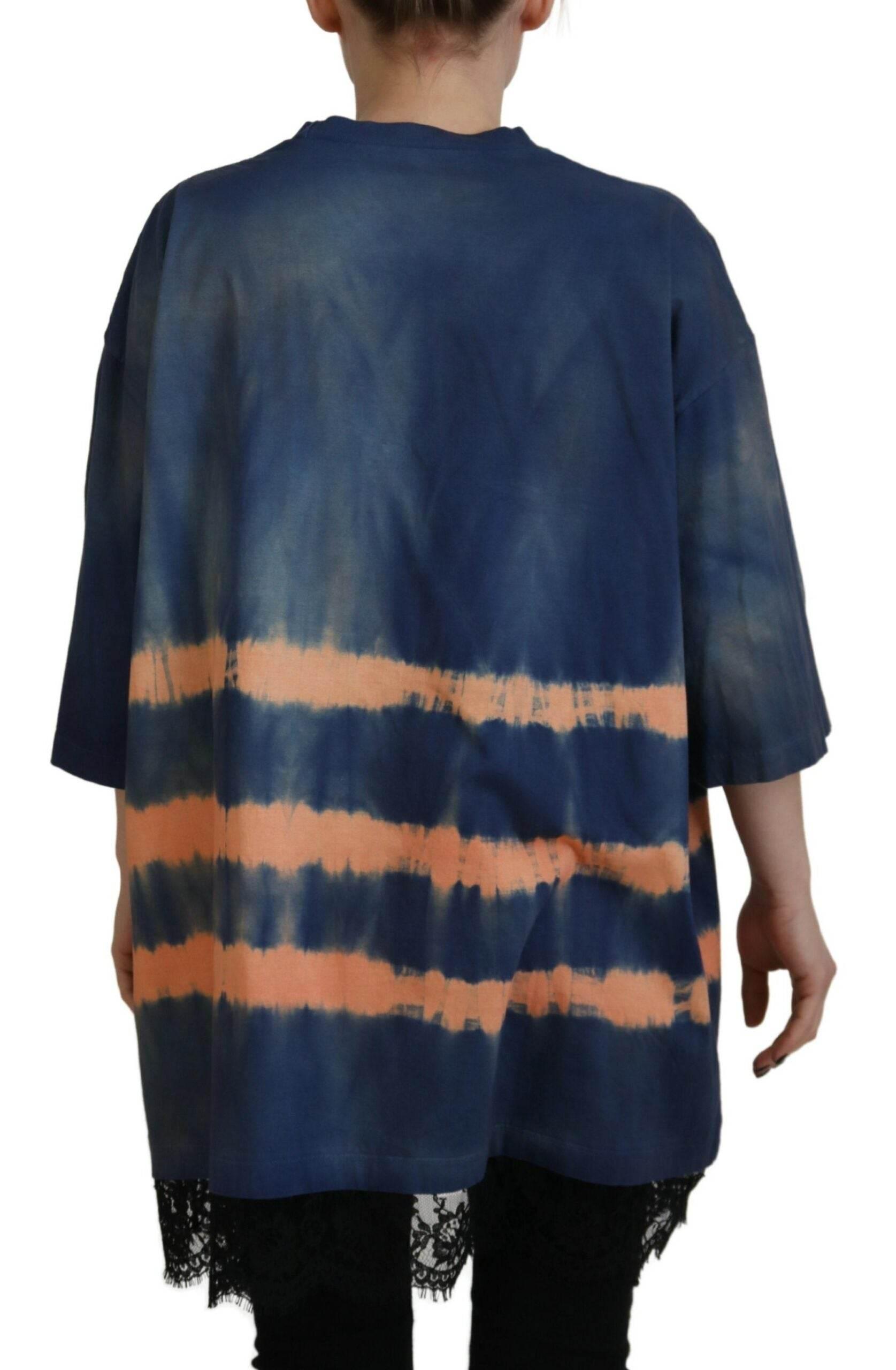Dsquared² Blue Cotton Tie Dye Short Sleeves Lace T-shirt - Hilstor