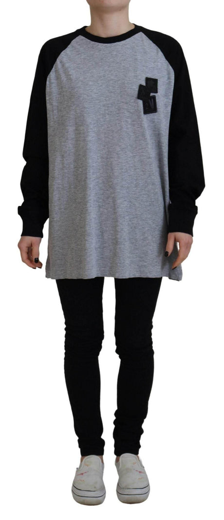 Dsquared² Black Gray Cotton Raglan Long Sleeves Casual Top - Hilstor