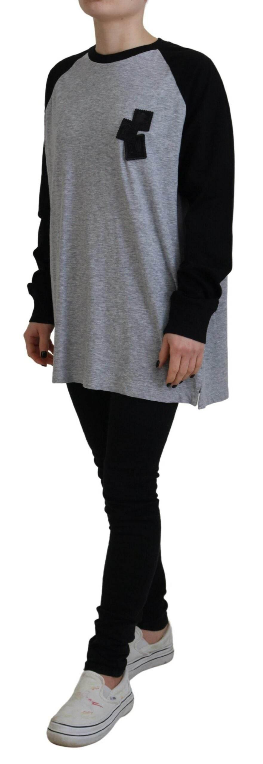 Dsquared² Black Gray Cotton Raglan Long Sleeves Casual Top - Hilstor