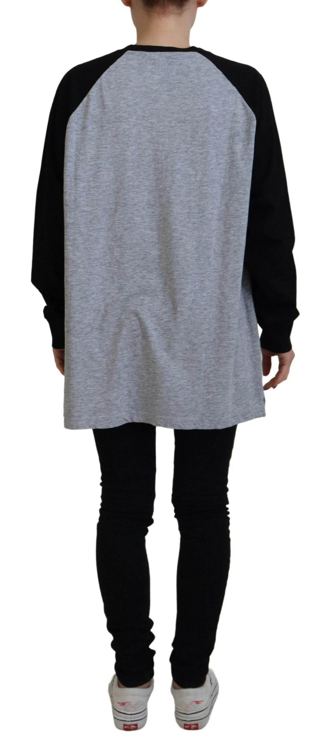 Dsquared² Black Gray Cotton Raglan Long Sleeves Casual Top - Hilstor