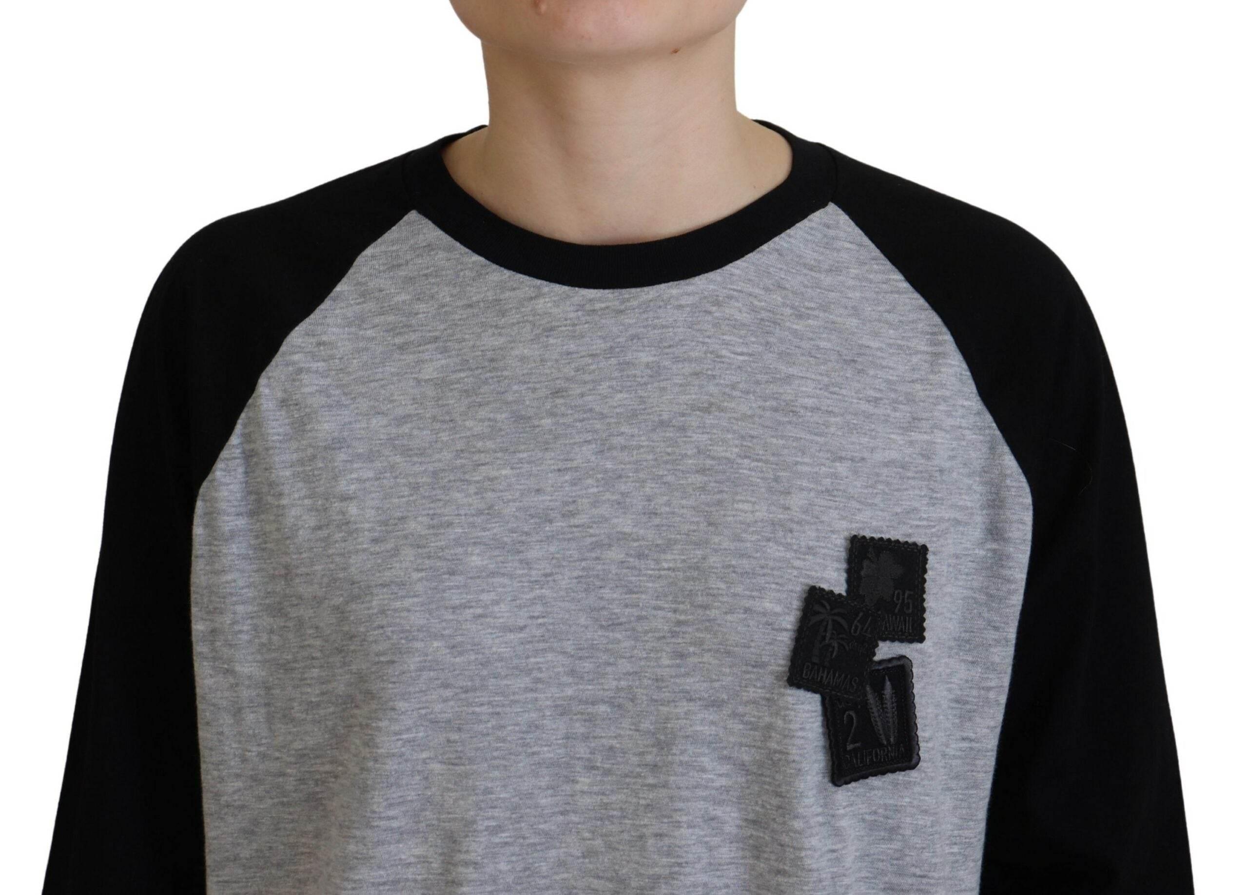 Dsquared² Black Gray Cotton Raglan Long Sleeves Casual Top - Hilstor