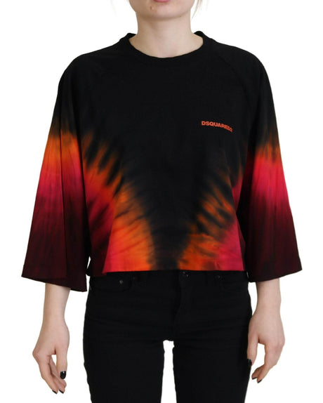 Dsquared² Black Cotton Tie Dye Crew Neck Casual Top - Hilstor