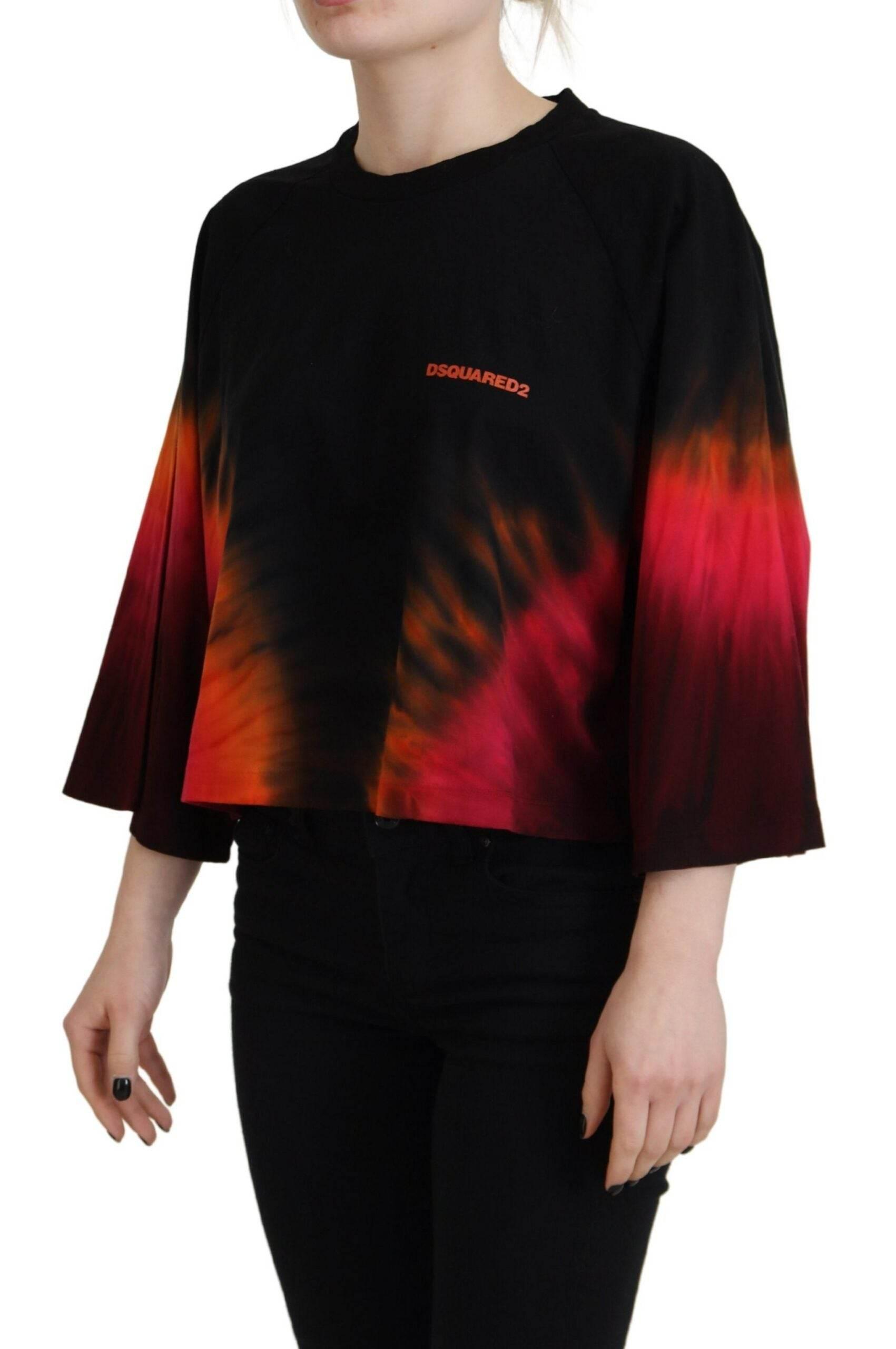 Dsquared² Black Cotton Tie Dye Crew Neck Casual Top - Hilstor