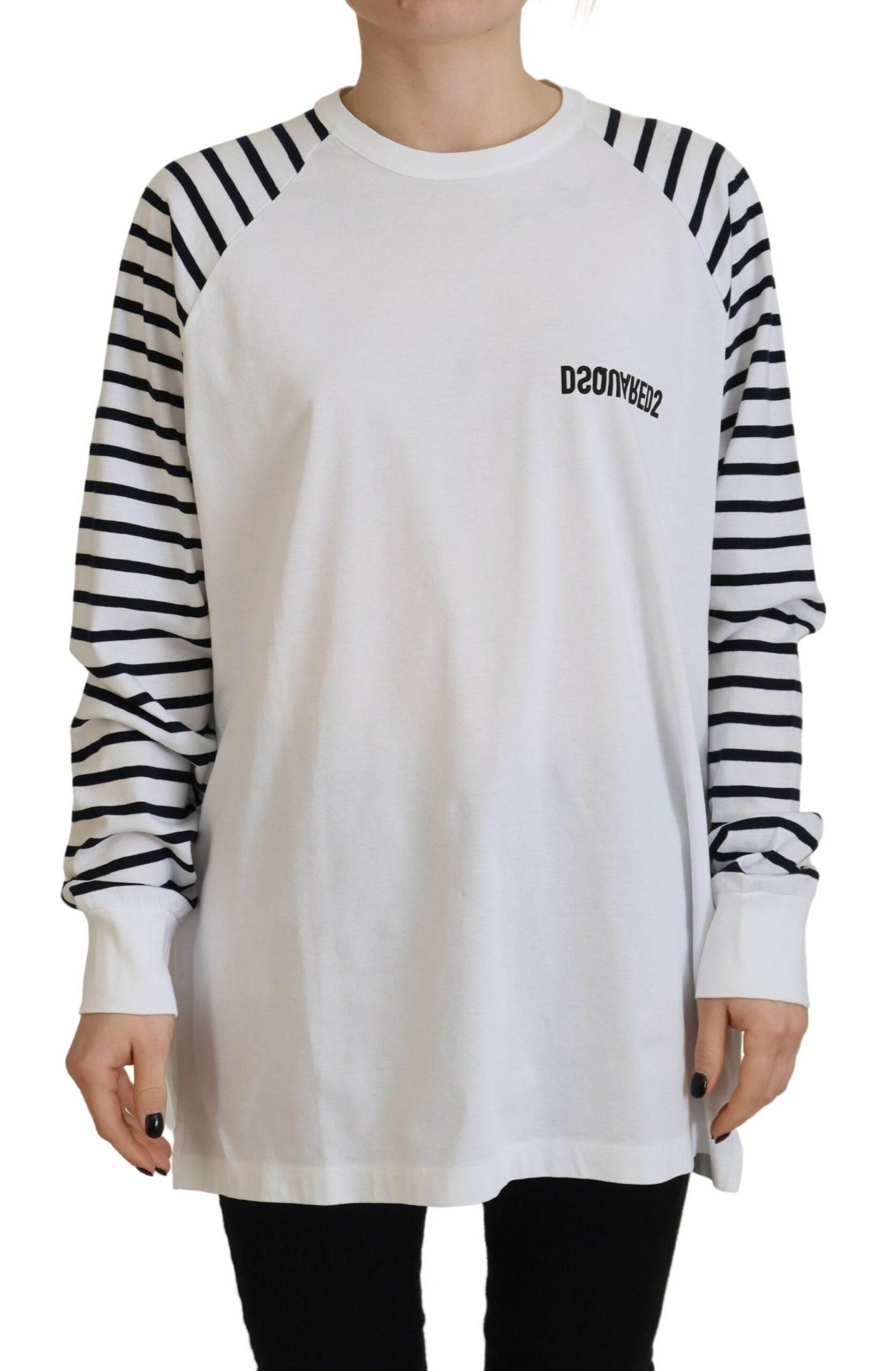 Dsquared² White Cotton Striped Crew Neck Short Sleeve Sweater - Hilstor