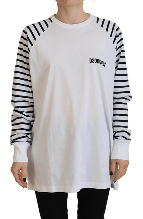 Dsquared² White Cotton Striped Crew Neck Short Sleeve Sweater - Hilstor
