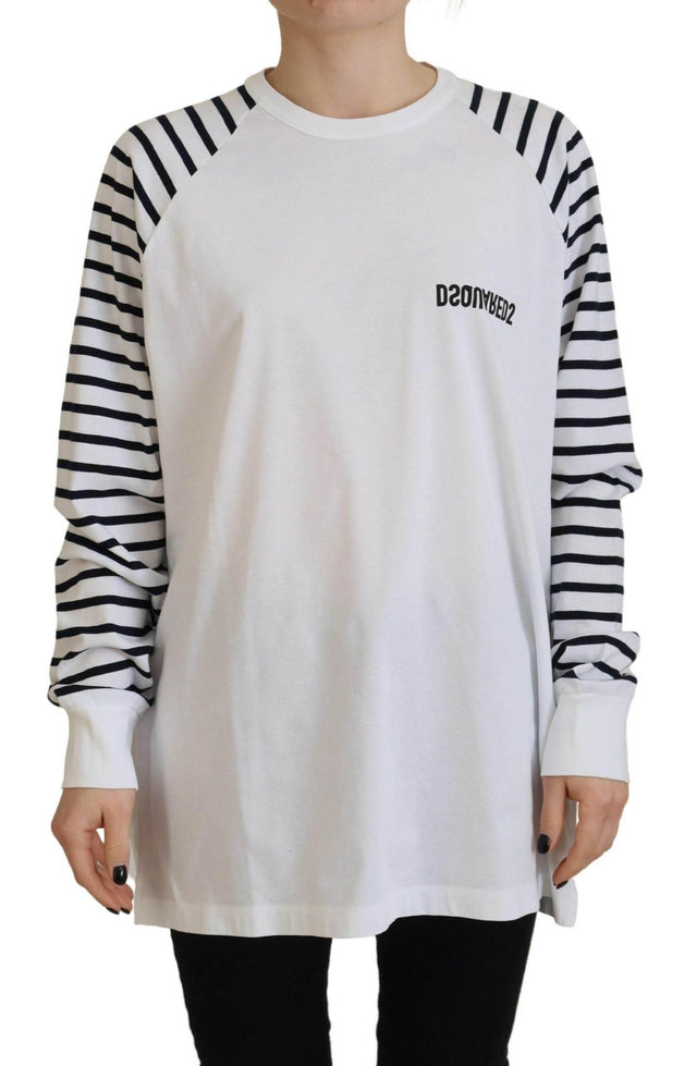 Dsquared² White Cotton Striped Crew Neck Short Sleeve Sweater - Hilstor