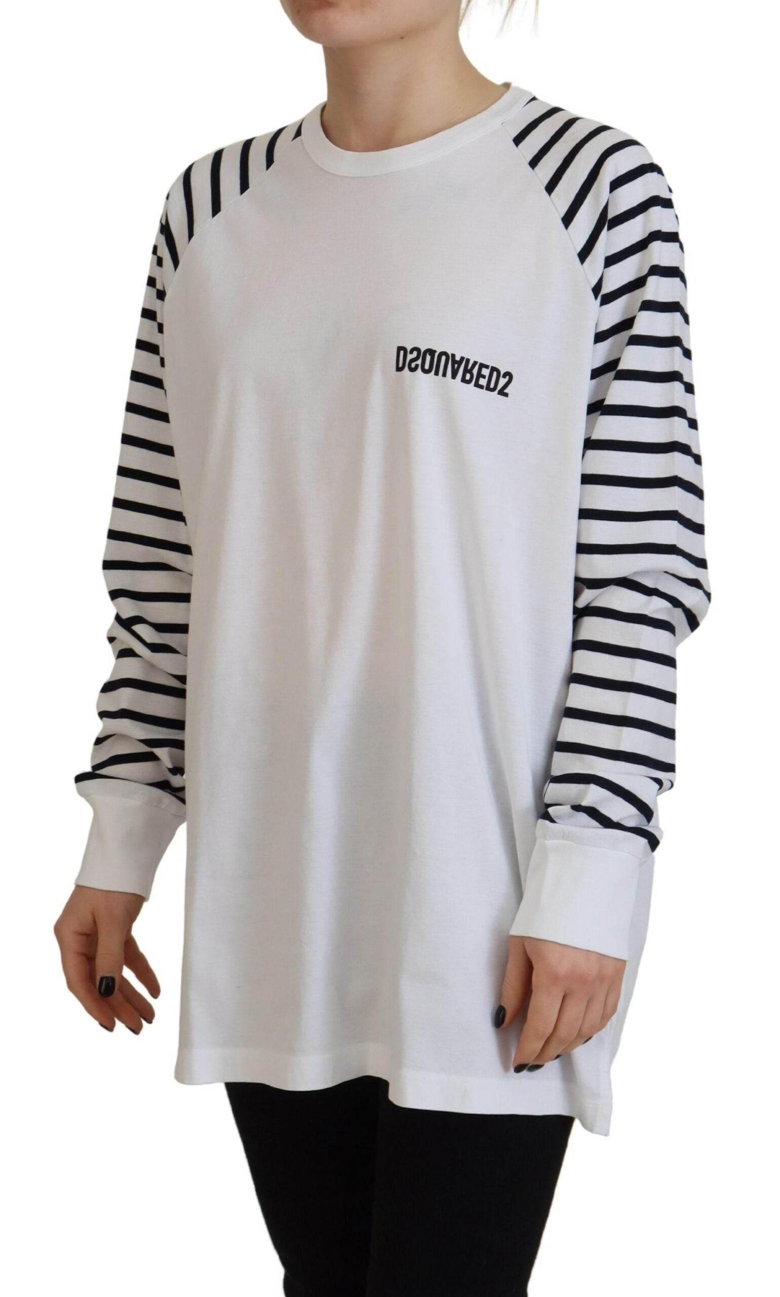 Dsquared² White Cotton Striped Crew Neck Short Sleeve Sweater - Hilstor