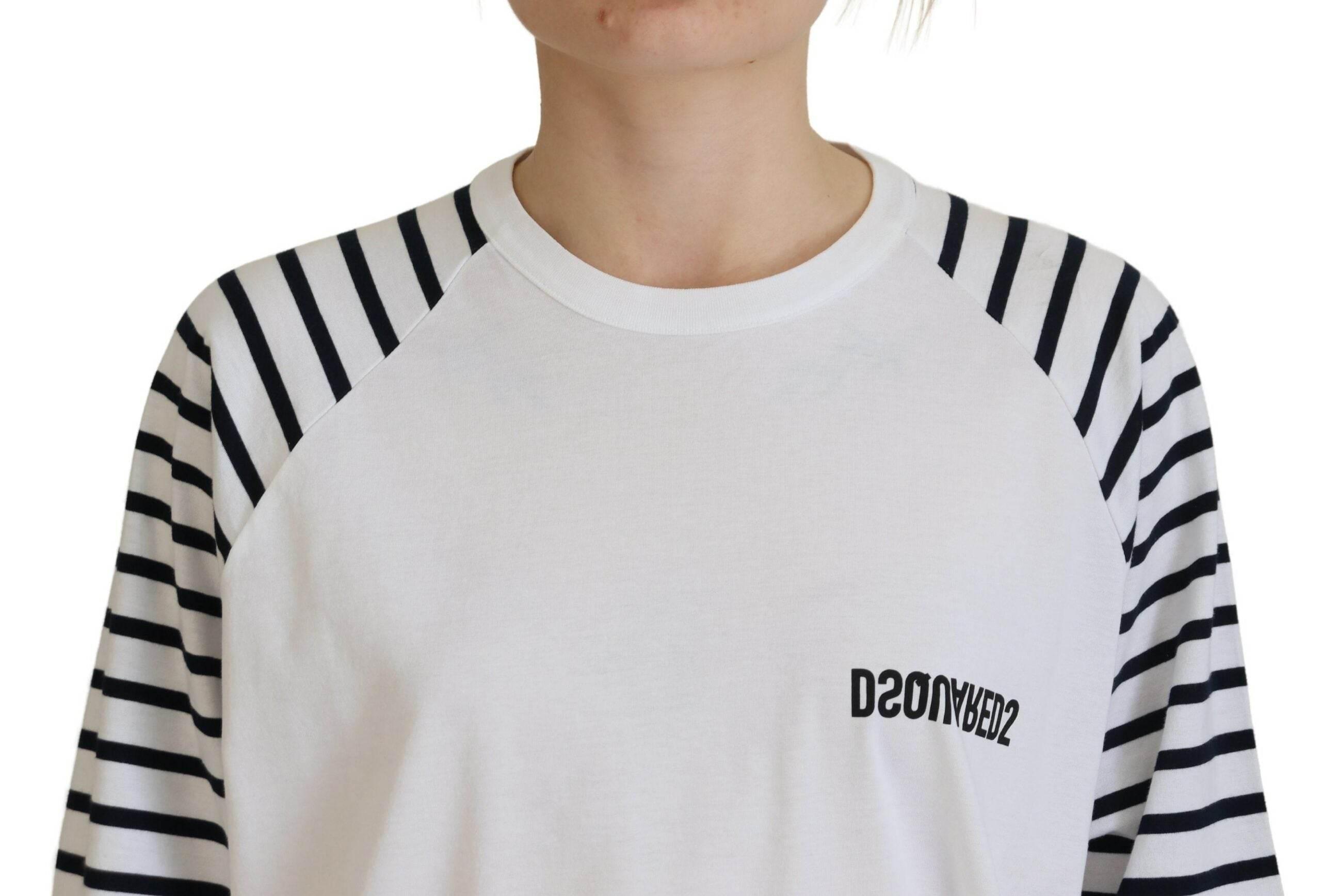 Dsquared² White Cotton Striped Crew Neck Short Sleeve Sweater - Hilstor
