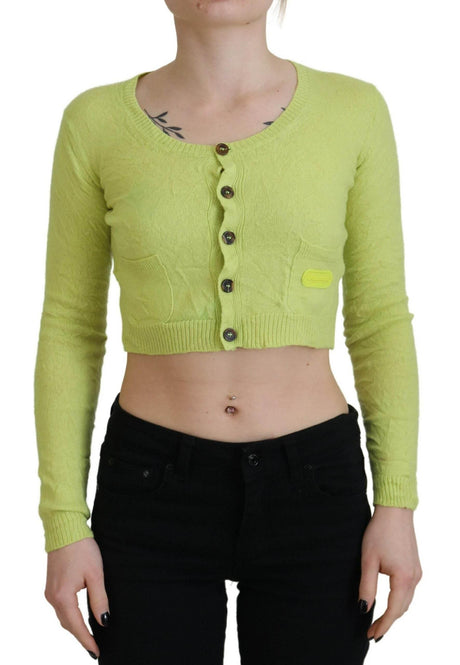 Dsquared² Yellow Green Cashmere Long Sleeves Cropped Sweater - Hilstor