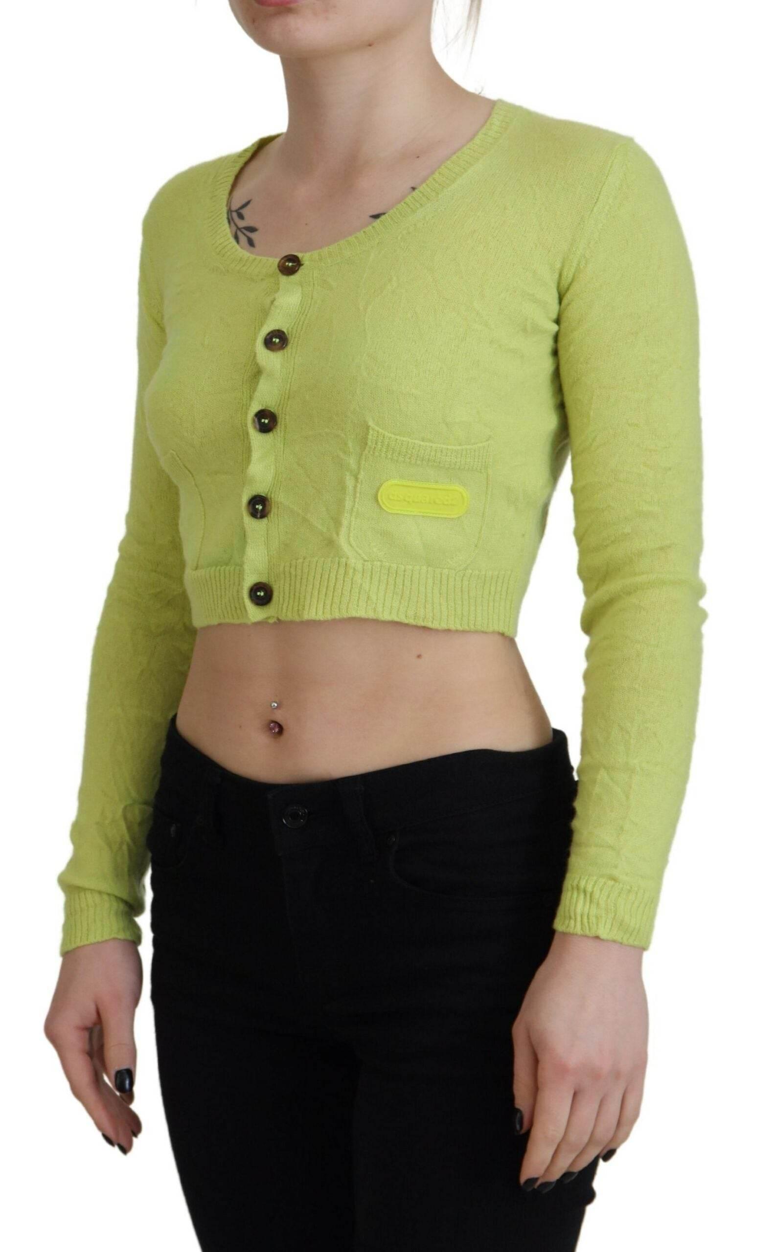 Dsquared² Yellow Green Cashmere Long Sleeves Cropped Sweater - Hilstor