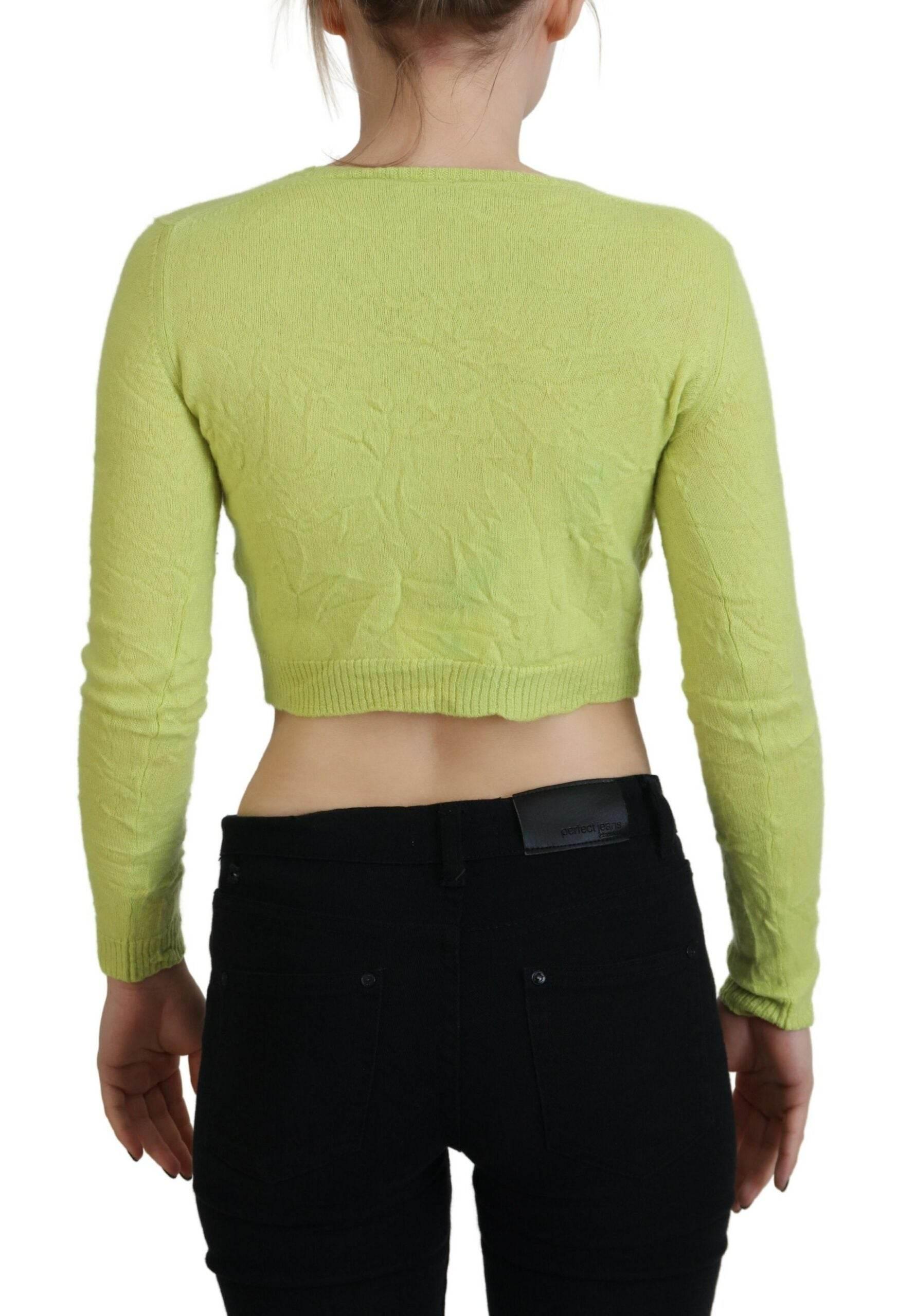 Dsquared² Yellow Green Cashmere Long Sleeves Cropped Sweater - Hilstor