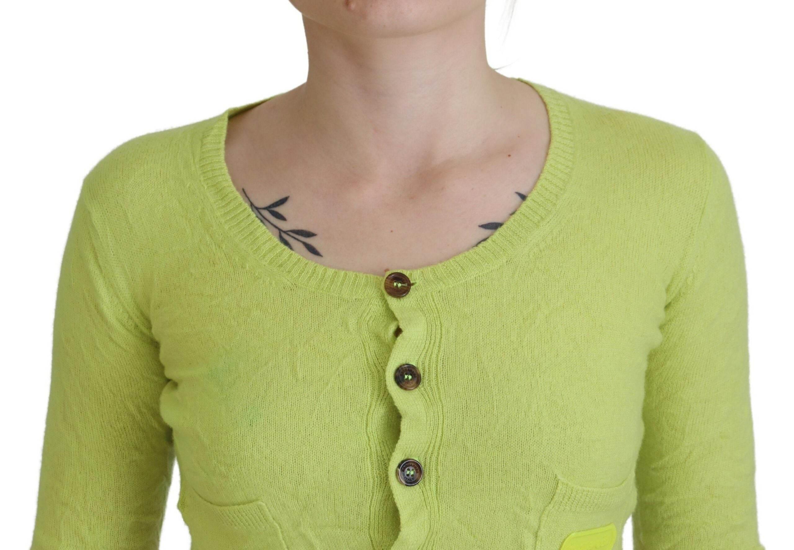 Dsquared² Yellow Green Cashmere Long Sleeves Cropped Sweater - Hilstor
