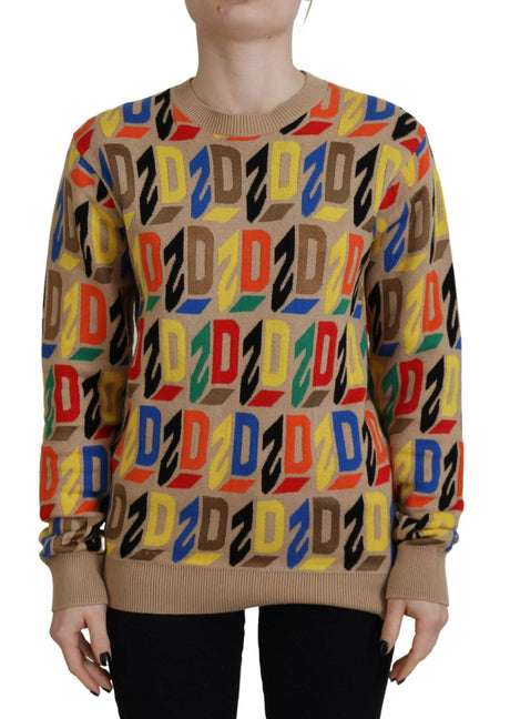 Dsquared² Brown Cotton Long Sleeve Crew Neck Printed Sweater - Hilstor
