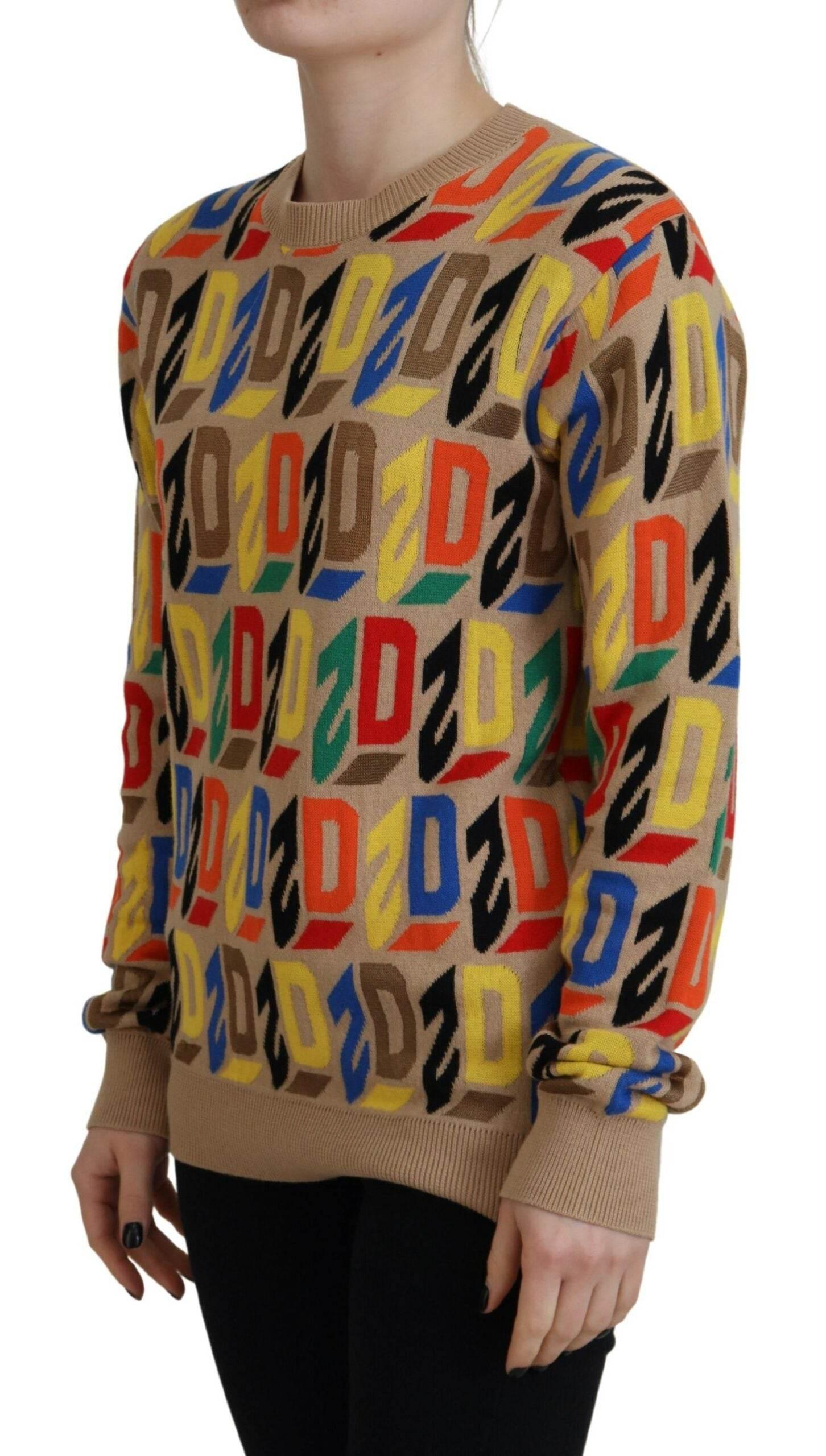 Dsquared² Brown Cotton Long Sleeve Crew Neck Printed Sweater - Hilstor
